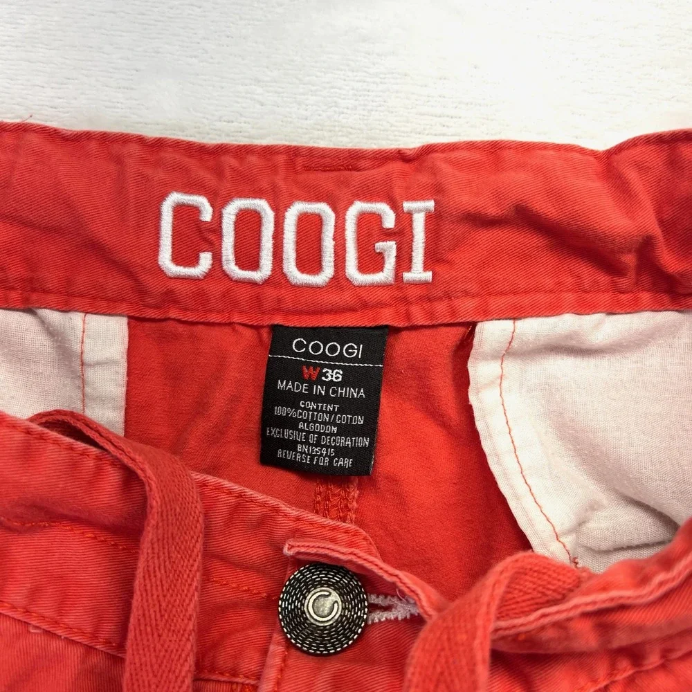 Coogi Cargo Shorts Mens 34 Red Streetwear Y2K‎ Embroidered Logo Baggy Cotton